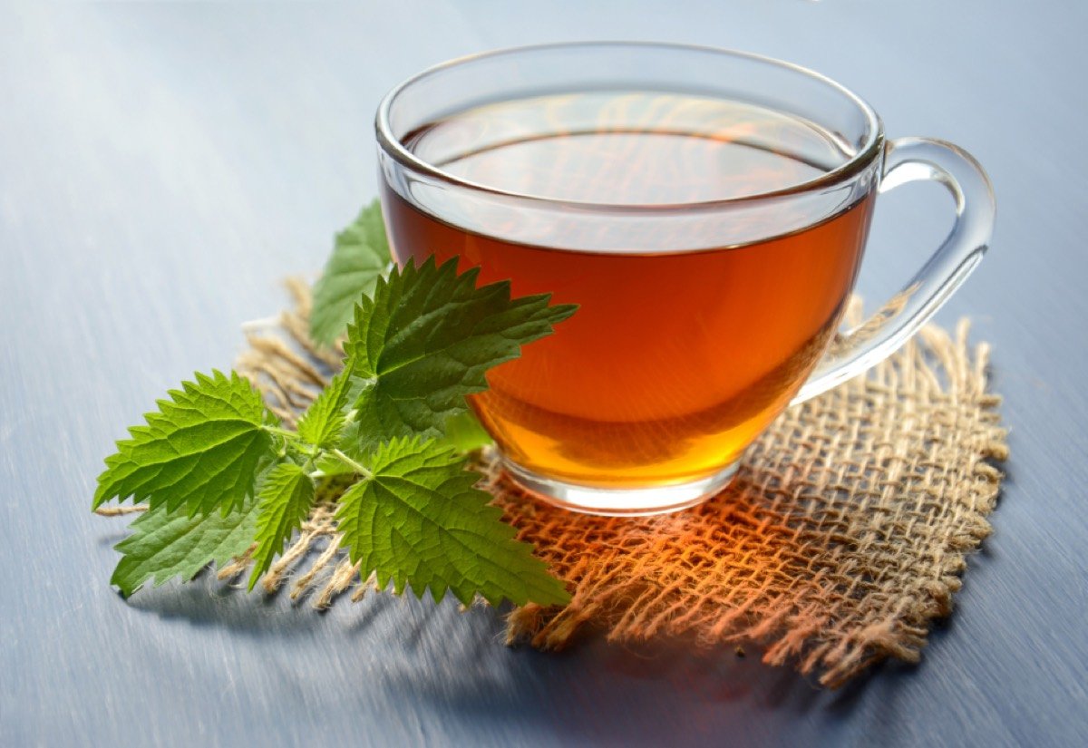 Herbal tea in a glass cup
